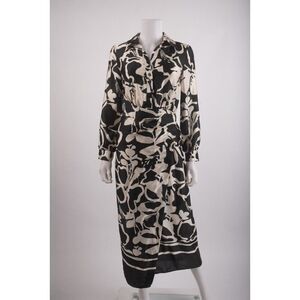 Zara Womans Midi Dress Size XS Black Off White Floral Printed 2497/102 NWT